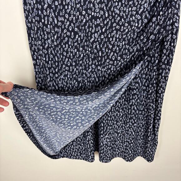 Lauren Ralph Lauren faux wrap dress v-neck flutter sleeve 10 navy blue print - Picture 7 of 10